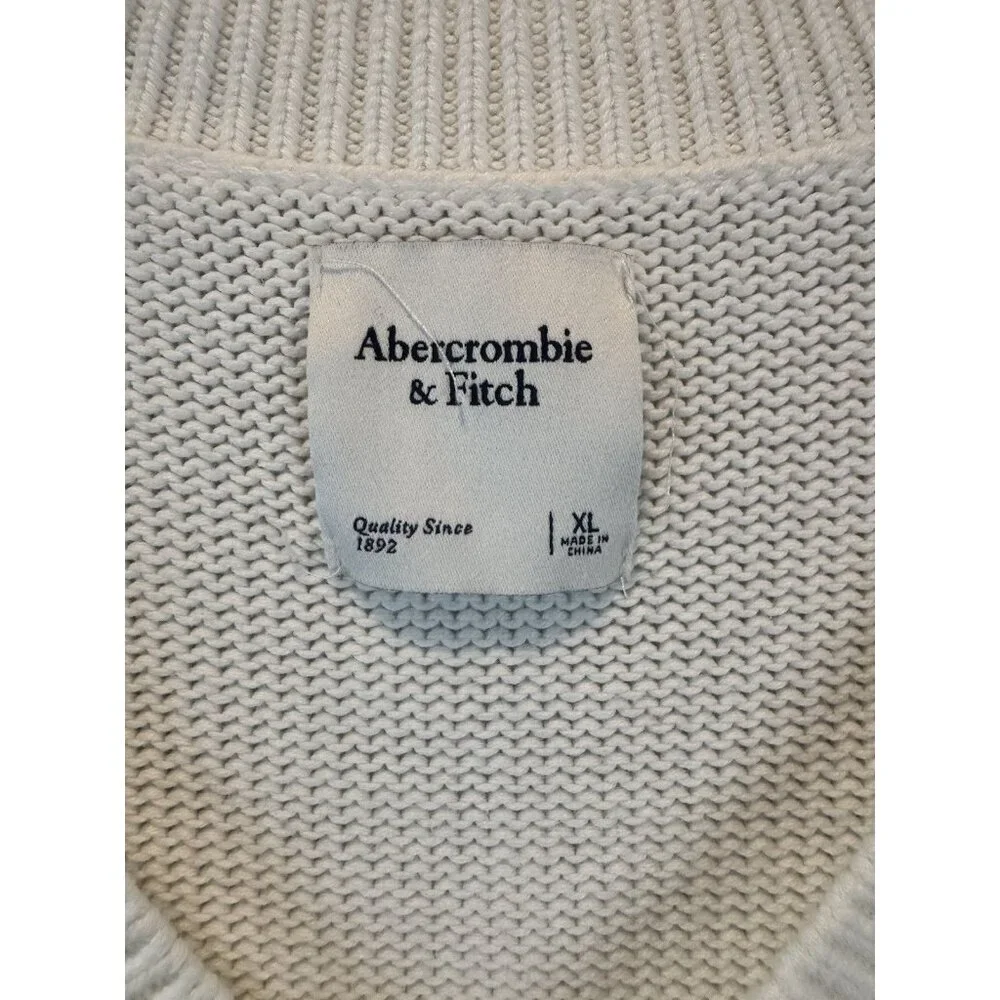 Abercrombie & Fitch Womens White Chunky VNeck Sweater Vest XL Preppy Academia - Picture 2 of 7